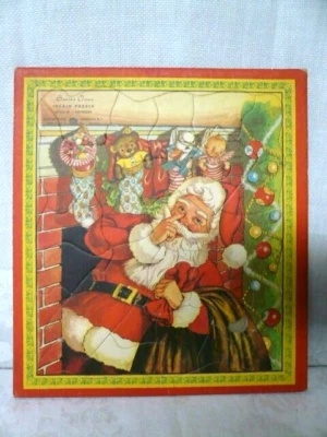 Vintage 1950s Playtime House Inlaid Tray Puzzle Christmas Santa Claus /Stockings - Image 1 of 4