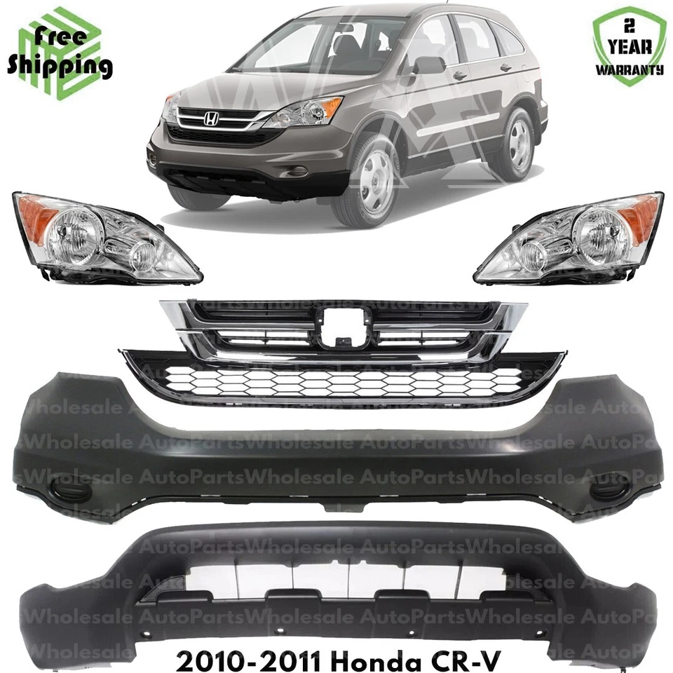 Front Upper Bumper Cover & Headlight Assembly Kit For 2010-2011 Honda CR-V - Imagem 1 de 4