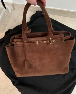 Celine Conti Bag, Wildleder braun, mit Henkel und Schliesse in gold Hardware - Bild 1 von 6