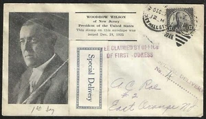 1925 Woodrow Wilson Special Delivery FDC #623 Mellone #1 New York to ROESSLER - Picture 1 of 2