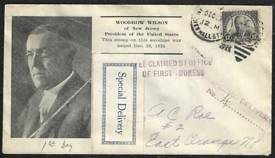 1925 Woodrow Wilson Special Delivery FDC #623 Mellone #1 New York to ROESSLER - Image 1 of 2