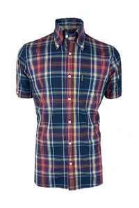 Trojan Multi-check S/S B/D shirt with free matching pocket square TC/1047 - Picture 1 of 25