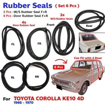 Windshield Door Rubber Seal Strip Set 6 Toyota Corolla KE10 4D Sedan 1966-70 - Image 1 of 4