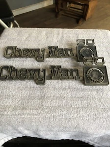 Original 1970's Chevy Van G-30 Set Of Front Fender Emblems Used - Picture 1 of 11