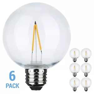 6 Pack LED Globe Filament String Light 2W =15W 120V Medium E26 G25 Clear 2200K - Picture 1 of 10