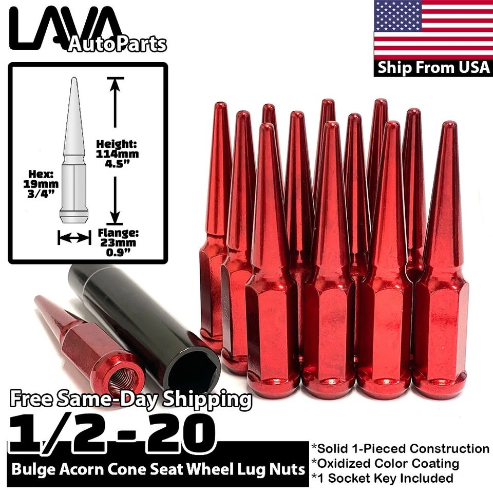 20x Red 1/2-20 Spike Lug Nut Fit Ford Ranger Crown Victoria LTD Lincoln MKT MKX - Image 1 of 4