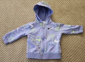 NIKE Just Do It Baby Girl Purple Smiley Zip-up Sweatshirt Hoodie Size 6M - Picture 1 of 6