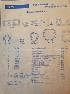 Juego de juntas de motor DKW F 91P clase especial S 16 158 - Imagen 1 de 1