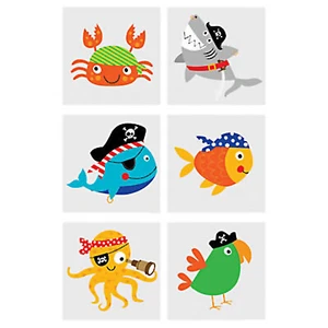 Pirate Animal Tattoos Kids Temporary Tattoo Shark Octopus Party Favour Pk of 36 - Picture 1 of 3