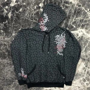 Sapphire Lounge Hoodie Mens Small Y2K Dragon Vintage Grunge Skate Surf Black - Picture 1 of 5