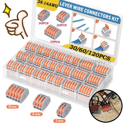 120/30PCS Lever Wire Compact Fire Retardant Quick Disconnect Wire Connectors Kit - Image 1 of 4