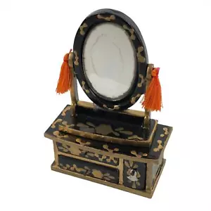 Japanese Hina Doll Kyodai Mirror Stand Vtg Black Gold Girl Day Decoration ID587 - Picture 1 of 8
