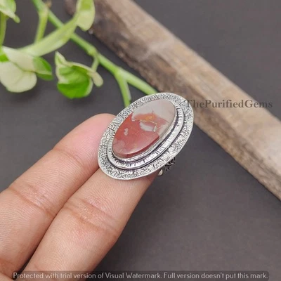 Anillo exótico enchapado en plata de ley 925 de jaspe rojo ~ Joyería elegante ~ Foto 1 de 4