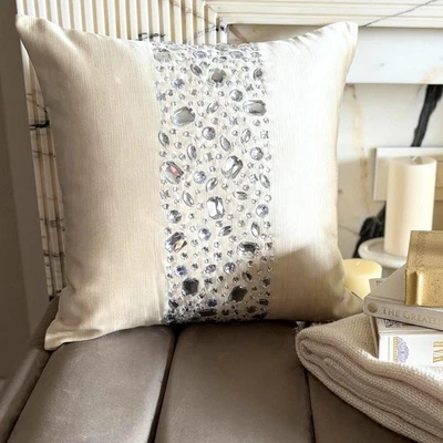 Funda Almohada Decorativa Crema Rayas Satinadas - Cristal Brillo Foto 1 de 4