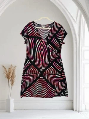 Worthington Women’s Faux Wrap Midi Dress XL Multi Geo Print Jersey Stretch - Image 1 of 4