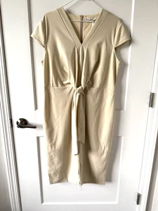 Grace Karin XL Beige Sheath Dress V-Neck Tie Waist Career Office NWT - Picture 1 of 11