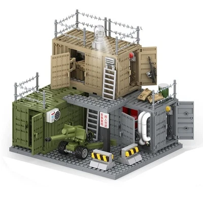 WW2 Army Military Base Building Blocks Container Soldiers Weapons Kids Toy Set - Image 1 of 4