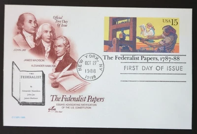 15c Federalist Papers, Postal Card # UX126 1988 FDC Artcraft - Image 1 of 2