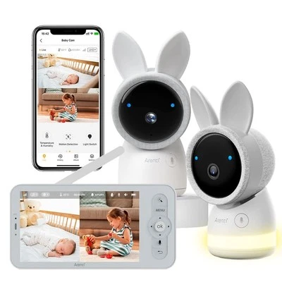 ARENTI AINanny Babyphone mit 2x Kameras, 2K/3MP Kameras, 5" Bildschirm, App Alert
