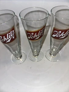 Vintage SCHLITZ BEER GLASSES 16 Ounce 9" tall 3.125" base - Set Of 3 Bar - Picture 1 of 4