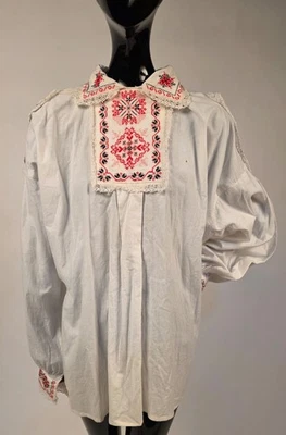 ANTIQUE EASTERN EUROPEAN FOLK COSTUME SHIRT W HAND EMBROIDERY - Image 1 of 4