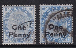 MALTA QV SG36-37, 1d on 2½d dull/bright blue - used - Imagen 1 de 2