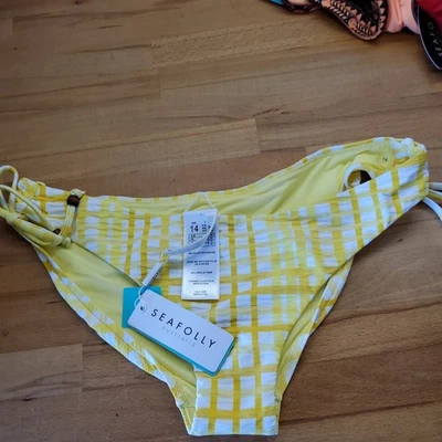 Biquíni Seafolly 1 peça xadrez Amalfi laço laço lateral hipster Reino Unido 14 calças apenas NOVO - Imagem 1 de 3