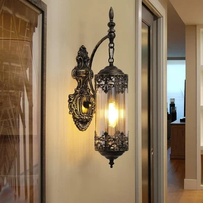 Rustic Wall Sconce with Amber Glass Mini Vintage Antique Gothic Wall Light Fi... - Image 1 of 4