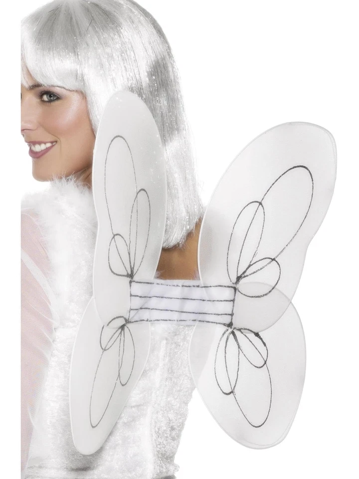 Smiffys Angel Glitter Wings, White & Silver - Immagine 1 di 2