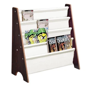 Kids Book Shelf Sling Storage Rack Organizer Bookcase Display Holder Walnut - Picture 1 of 5
