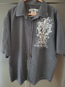 Mens Eighty Eight Graphic Y2K Grunge Black Button Down XXL - Picture 1 of 6