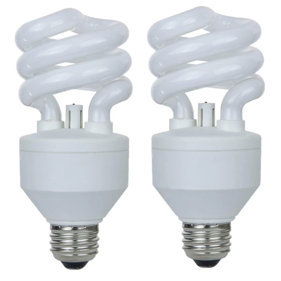 2Pack CFL Light Bulb, T3 Spiral Fluorescent Light, 15W(60W), 6500K, E26, 900LM - Image 1 of 3