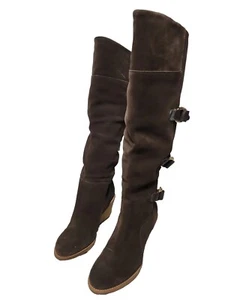 Nike Air Women 10B Brown Sherpa Lined Waterproof Knee High Wedge Boot - Picture 1 of 7