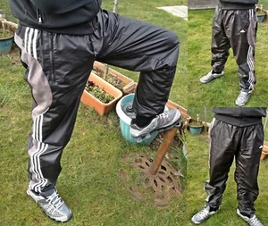 ☆—Pantalones de chándal brillantes Adidas—Parte inferior—Cal Surf—Brillante—Sedoso—Brillo—Nailon—Viento—☆ - Imagen 1 de 5