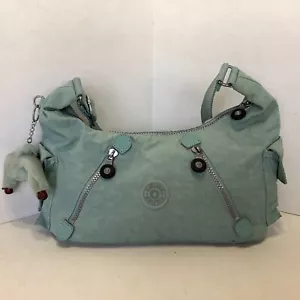 Kipling Morrisey Shoulder Clutch Bag Purse Blue Green 13" x 7" Monkey Keychain - Picture 1 of 12