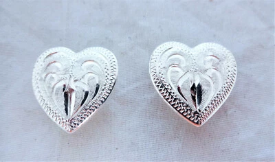  Pair Heart Conchos Hansen Western Gear Screw Back Silver Plate Horse Tack Sizes - Image 1 of 3