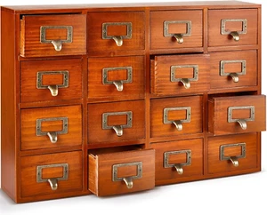 16 Schubladen Apothekerschrank Bibliotheksausweis Katalogschrank Tischplatte Vintage - Bild 1 von 12