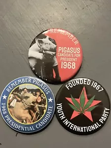 "Botones retrovisores políticos conmemorativos Pigasus para presidente Yippie nuevos 2,25""" - Imagen 1 de 1