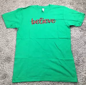 American Apparel Womens Boyfriend T-Shirt Sz M Green Red Believe Round Neck NWT - Picture 1 of 8