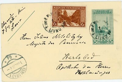 Bosnia & Herzegovina POSTAL CARD-HG:17-UPRATED-Sc#34-LIVNO-10/9/10-TO AUSTRIA-KA - Image 1 of 2