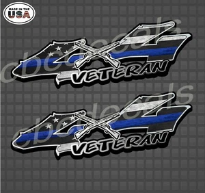 American Flag Veteran Thin Blue Line Police 4x4 Truck Bed Decal Sticker Set of 2 - Imagen 1 de 3