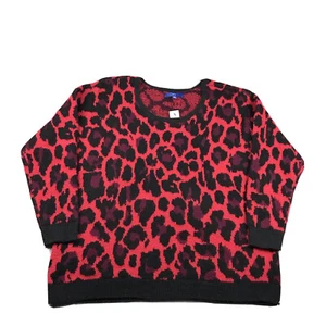 Apt 9 Sweater Womens PXL Red Jacquard Eyelash Animal Print Soft Pullover NWT - Picture 1 of 9
