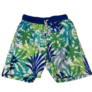 Lands End Swim Trunks Boys Green Blue Tropical Print Swimsuit Size L - Picture 1 of 14