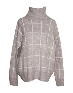 Anthropologie ENTRO S Pullover Rollkragenpullover beige rosa weiß Fensterscheibe kariert weich - Bild 1 von 5