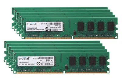 Crucial 20GB 10X 2GB 2Rx8 PC2-6400 DIMM DDR2 800Mhz Desktop Memory RAM PC6400 - Image 1 of 4