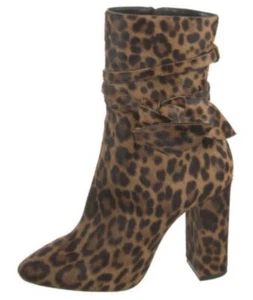 $1390 NIB SAINT LAURENT LEOPARD PRINT PONYHAIR MID CALF BOOTS SZ 6 36 - Picture 1 of 5