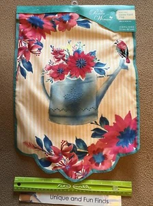 Pioneer Woman Fresh Floral Watering Can Polyester Linen Garden Flag 19" L x 13"W - Picture 1 of 2