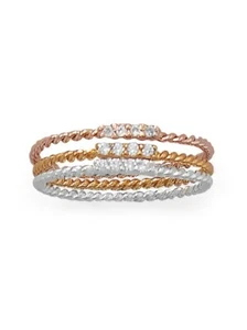 Set of 3 Stacking Rings with Cubic Zirconia Three Tone - Picture 1 of 2