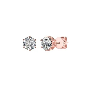Diamond Earring 14K Rose Gold Stud 1 Carat IGI GIA Lab Grown Round Cut 6 Prong - Picture 1 of 10