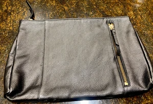 REISS Black Russo Leather Large Zipper Clutch Purse Handbag EUC - Picture 1 of 10